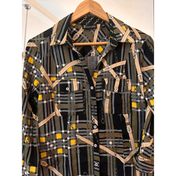 Women's 7 Avenue Design New York & Company Blouse - M - Black &‎ Yellow - Picture 3 of 5